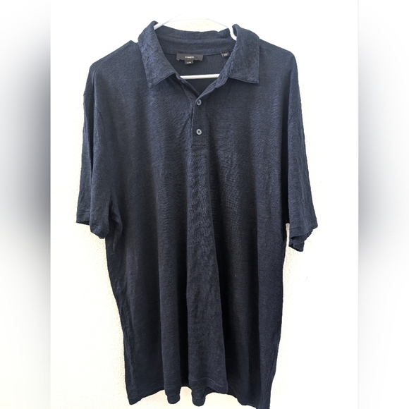 Vince Short Sleeve Linen Polo Tee Shirt XL Navy Blue M92369595A - Picture 1 of 5